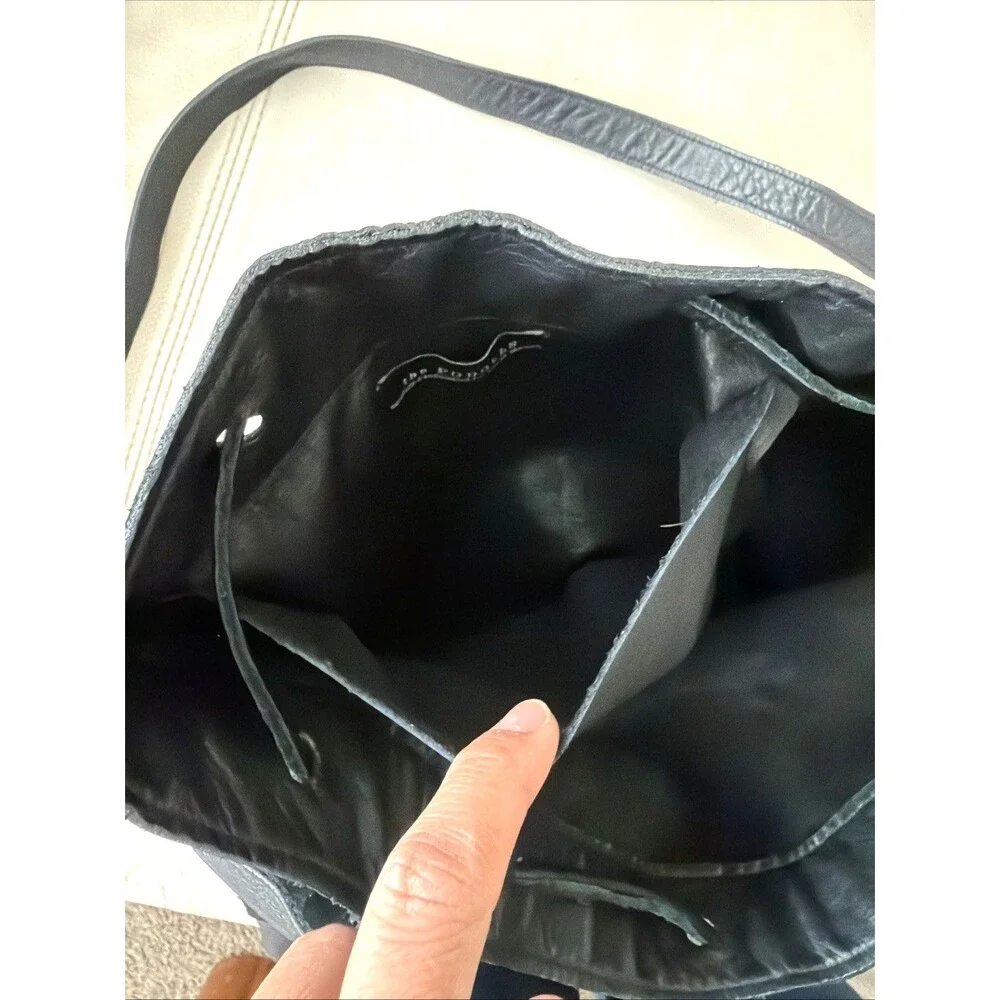 Leather Bucket Bag Handcrafted in USA Black The Podolls Drawstring Hobo Western